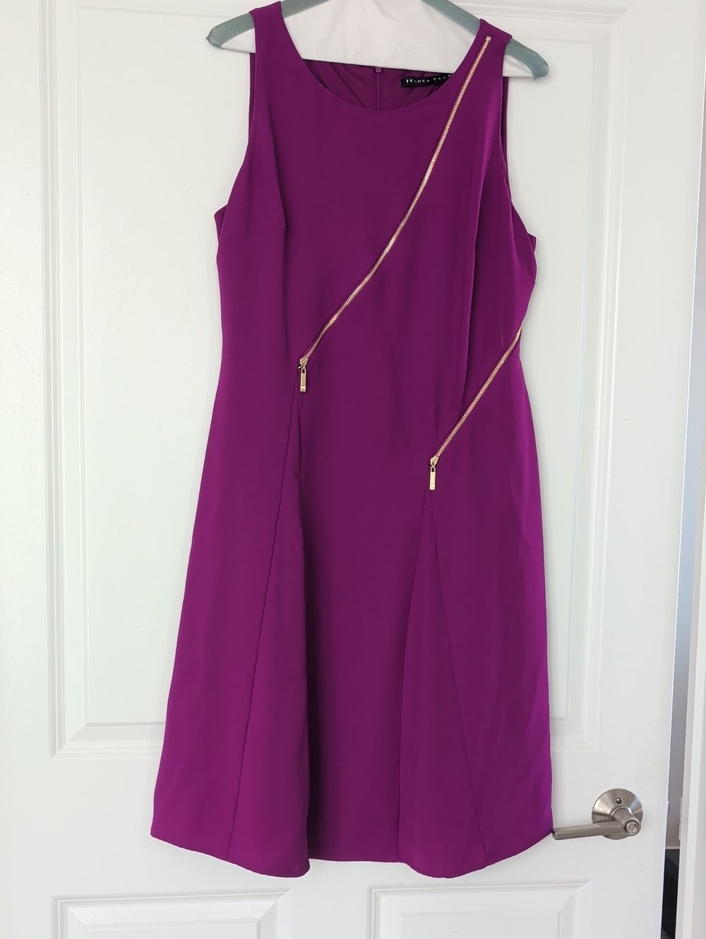 Ivanka Trump Purple Sheath Dress with Gold Zipper Accents